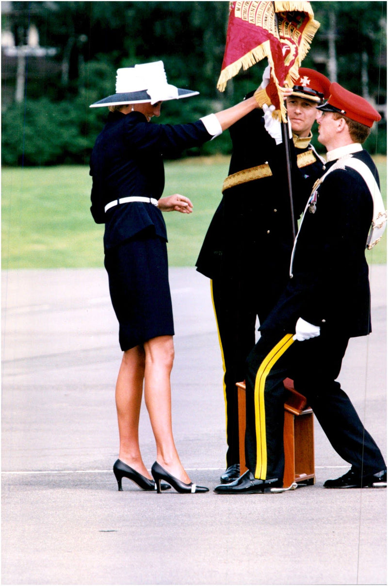 Princess Diana presents the new flag for Light Dragoons at Haig Barracks - Vintage Photograph