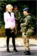 Princess Diana in conversation with a military at the inspection of aircraft camouflage - Vintage Photograph