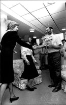 Princess Diana receives flower bouquet by Martin Johnson while visiting Hospice - Vintage Photograph