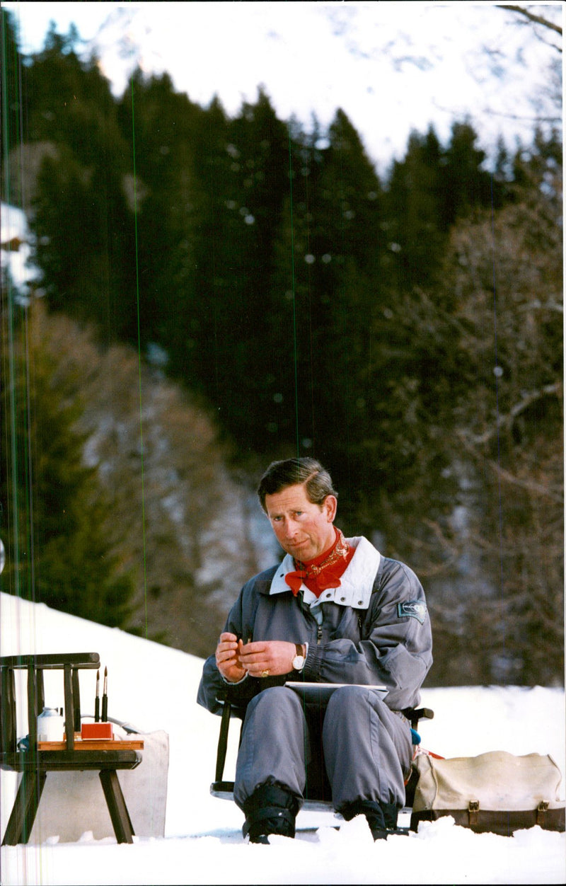 Prince Charles fought to combine two of his great interests, skiing and painting. - Vintage Photograph