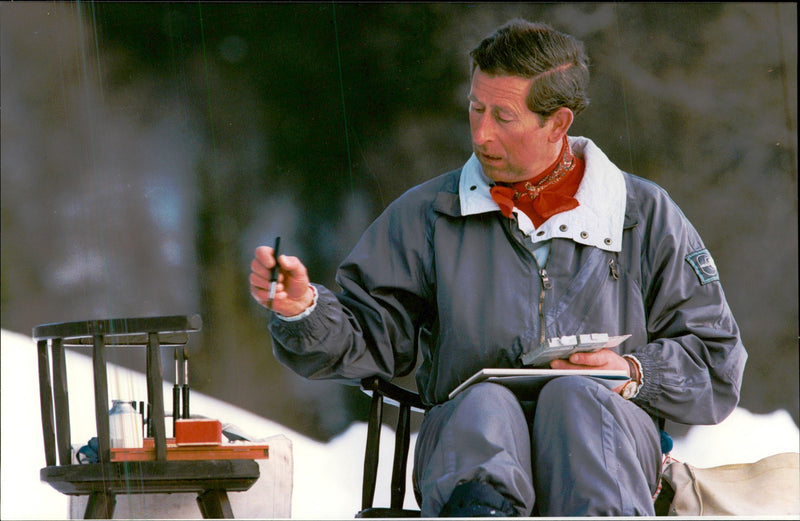 Prince Charles fought to combine two of his great interests, skiing and painting. - Vintage Photograph