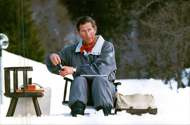 Prince Charles fought to combine two of his great interests, skiing and painting. - Vintage Photograph