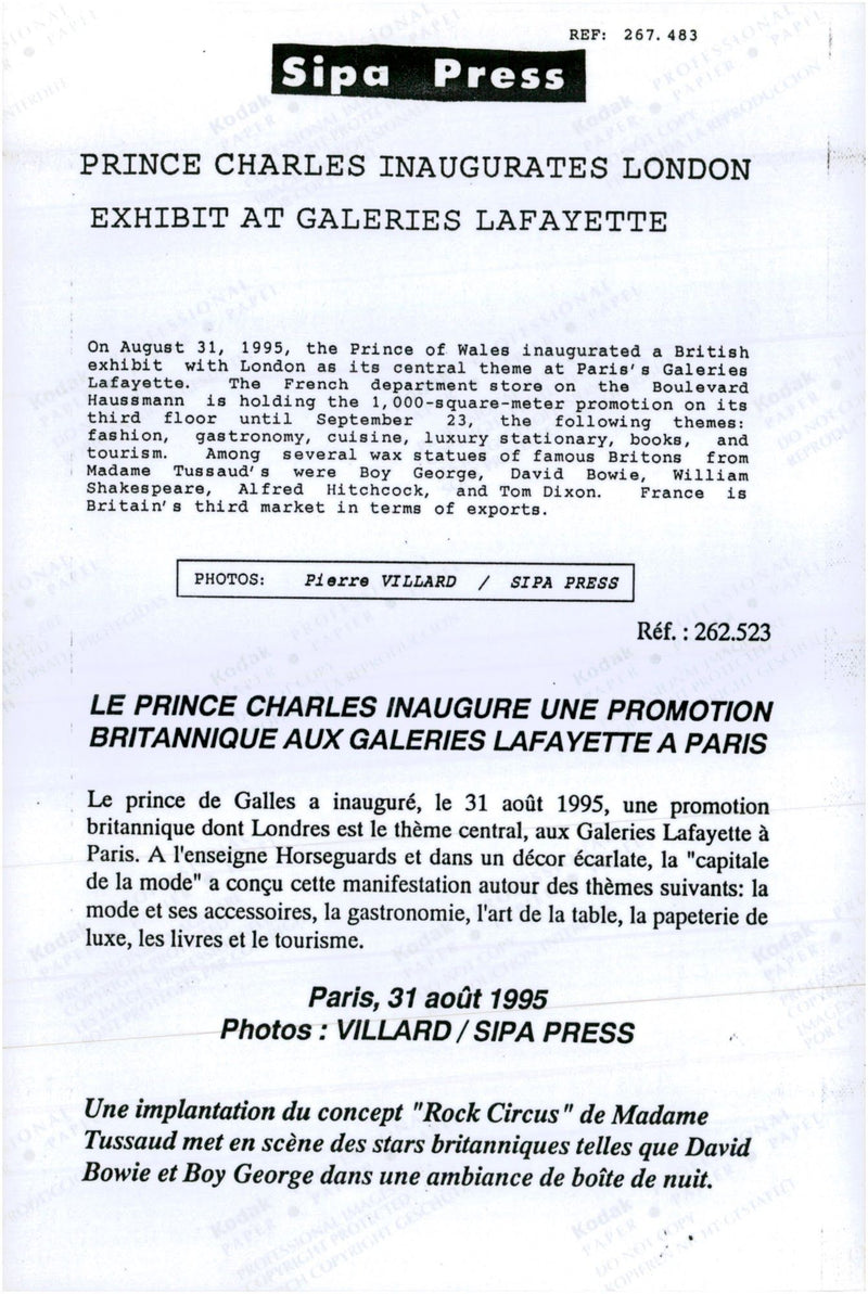 Prince Charles opened an exhibition at Gallery Lafayette in Paris. - Vintage Photograph