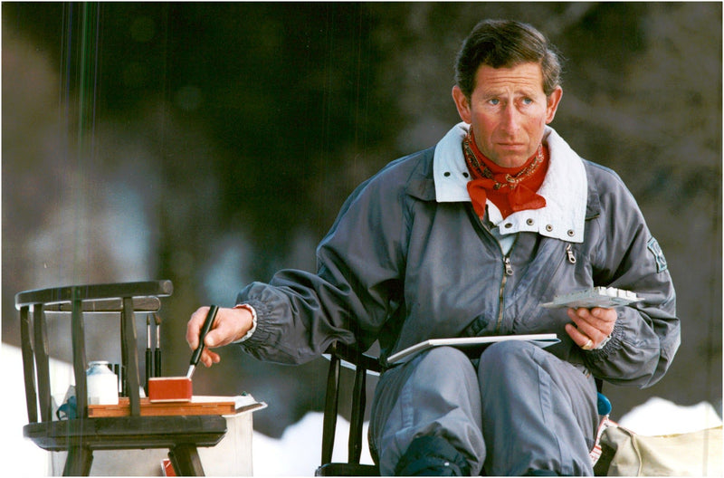 Prince Charles paints on skiing holidays in the Alps - Vintage Photograph