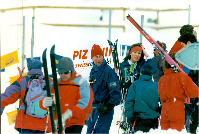 Prince Charles on a skiing holiday with his sons Harry and William - Vintage Photograph