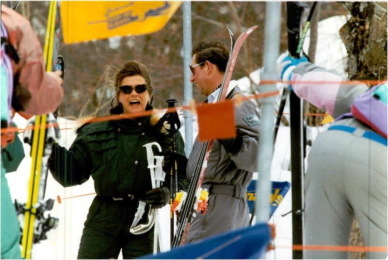 Prince Charles on skis together with Princess Antonia - Vintage Photograph