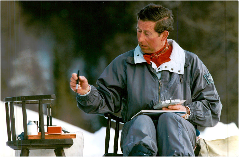 Prince Charles sits sketchar little during his ski holiday - Vintage Photograph