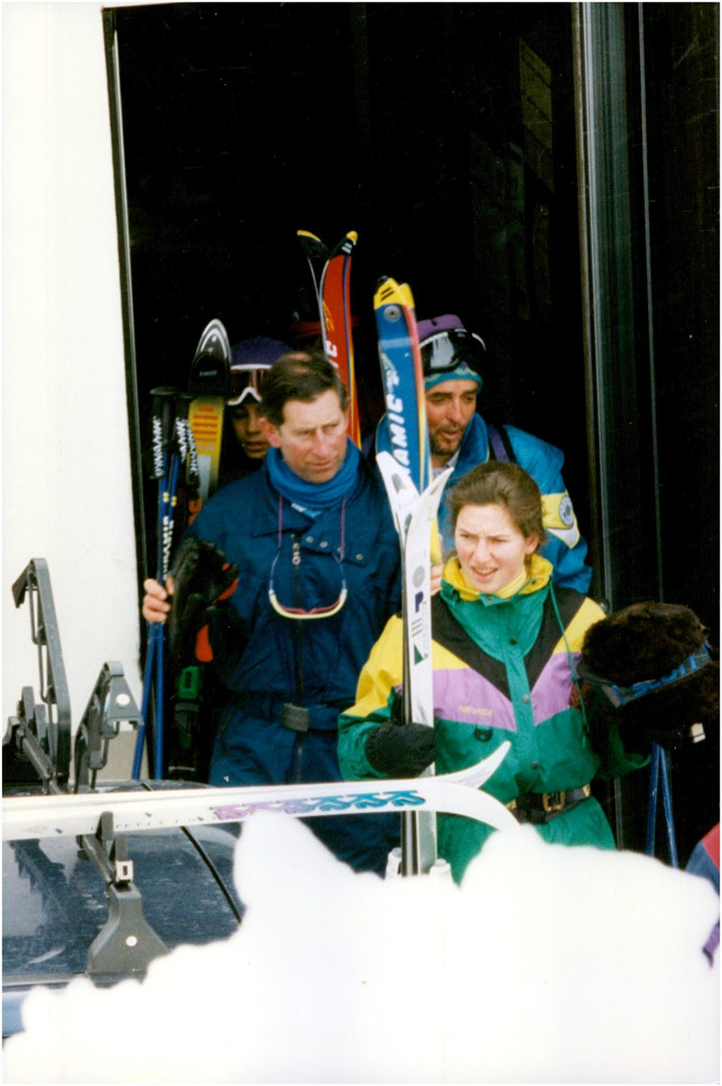 Prince Charles, Willaim and Harry skiing in Klosters - Vintage Photograph