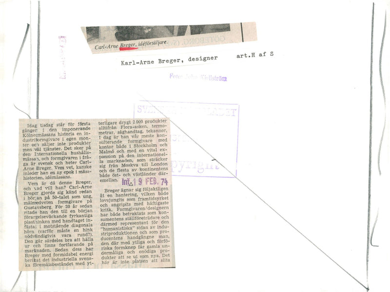 Portrait Picture of designer Carl-Arne Breger, taken in conjunction with the International Household fair. - Vintage Photograph