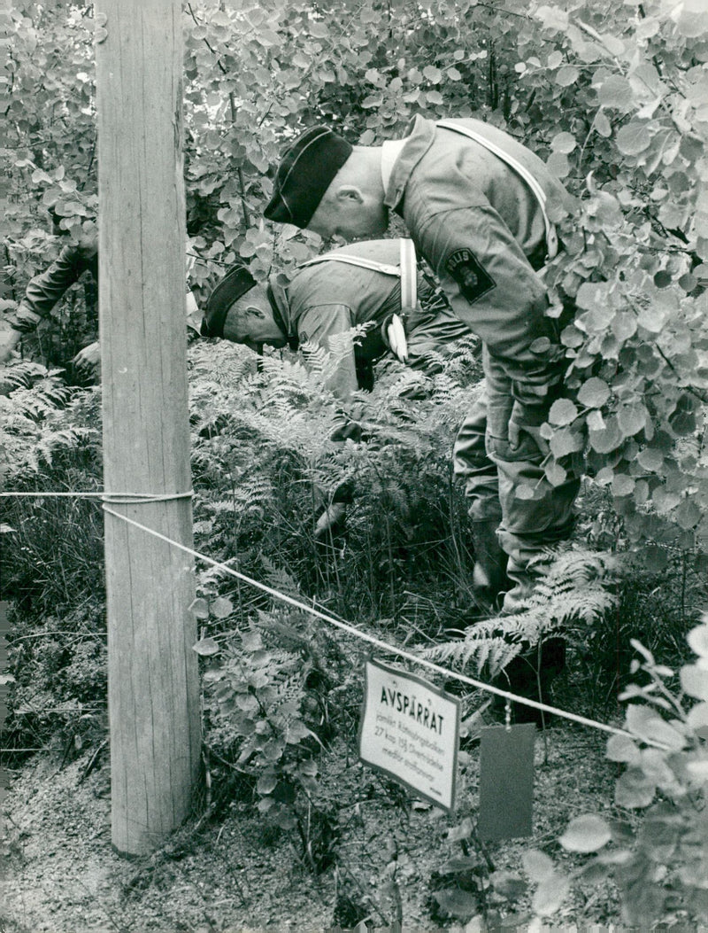 Police searched carefully through the area in search of clues to the murder. - Vintage Photograph