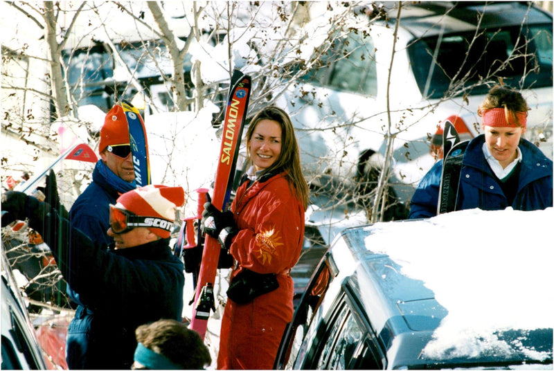 Prince Charles on a ski holiday together with a whole bunch of ladies. - Vintage Photograph