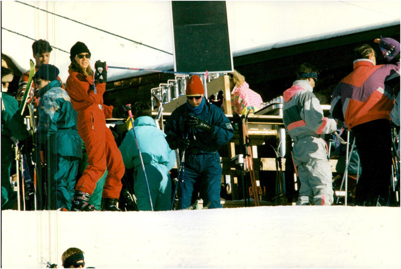 Prince Charles on a skiing holiday together with a whole lot of ladies. - Vintage Photograph