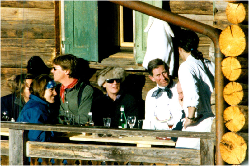 Prince Charles on a skiing holiday together with a whole lot of ladies. - Vintage Photograph