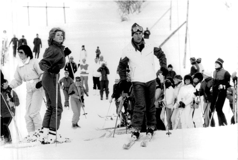 Paparazzi Picture of Princess Diana and Prince Charles taken during a ski holiday in Liechtenstein. - Vintage Photograph