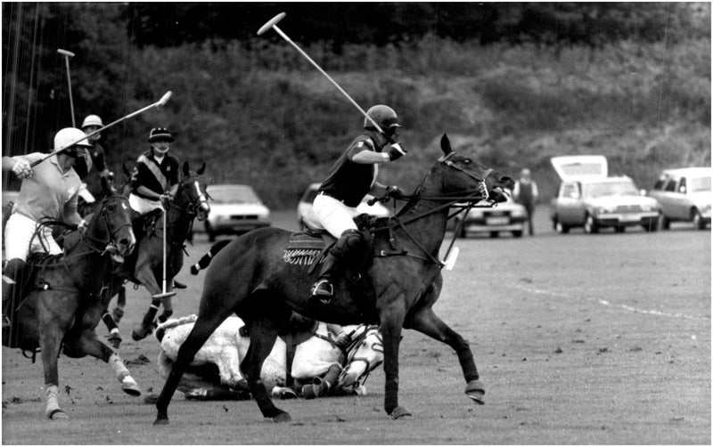 Prince Charles play polo together with the team Les Diables Bleu at the Guards Polo Club - Vintage Photograph