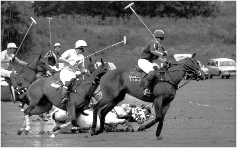 Prince Charles play polo together with the team Les Diables Bleu at the Guards Polo Club - Vintage Photograph