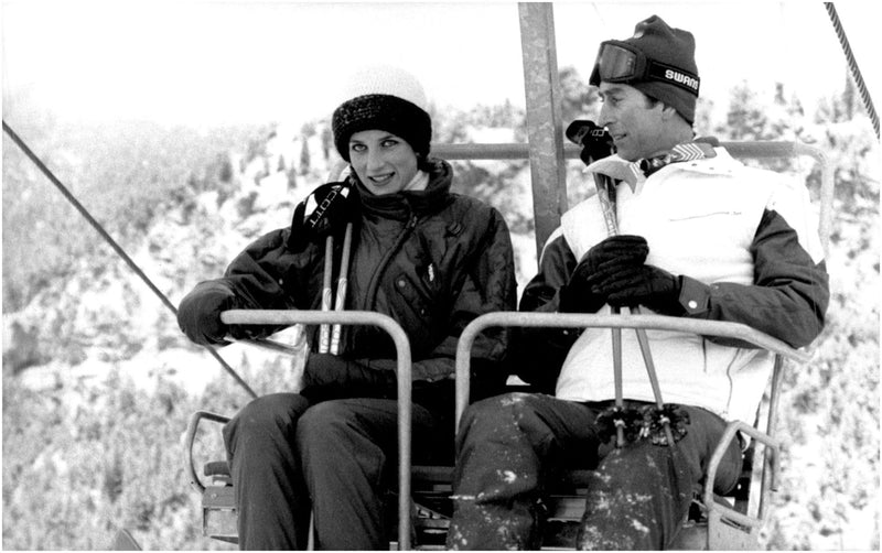 Princess Diana and Prince Charles goes on a ski lift - Vintage Photograph