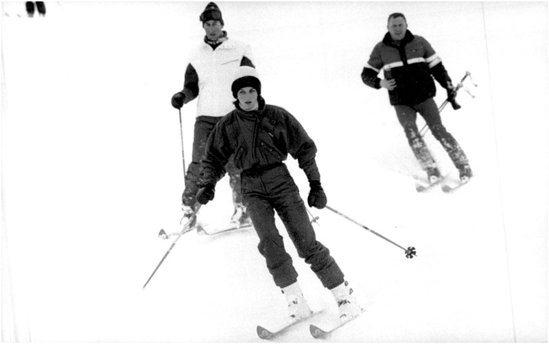 Princess Diana and Prince Charles skiing during the holidays - Vintage Photograph