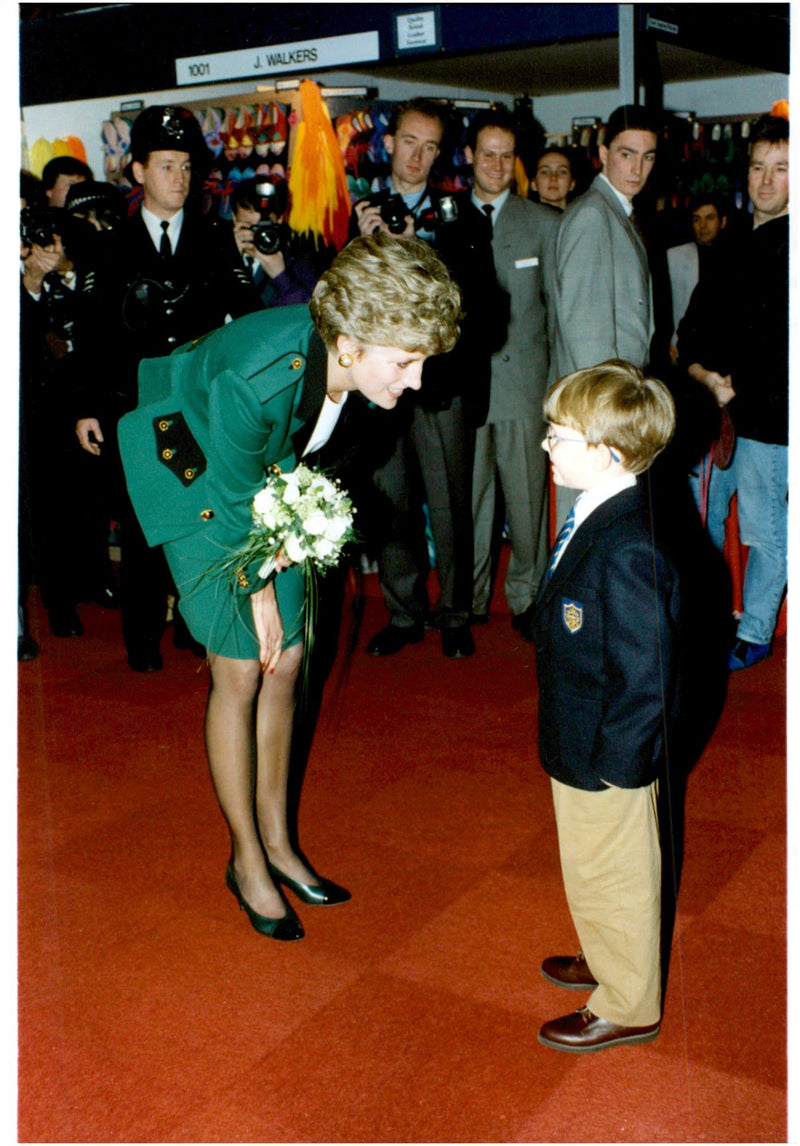 Princess Diana receives a bouquet of flowers by five-year Mathew McGregor Smith - Vintage Photograph