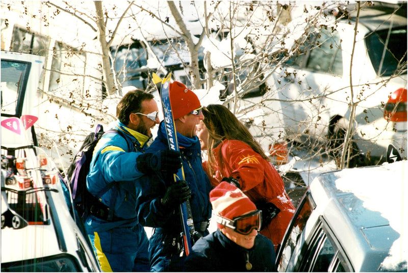 Prince Charles on a skiing holiday together with a whole lot of ladies. - Vintage Photograph