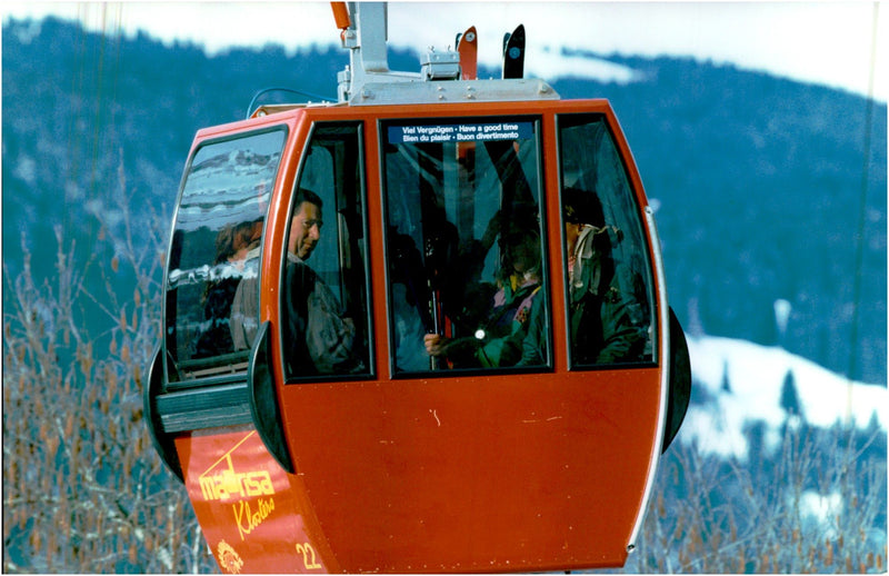 Prince Charles on a ski holiday together with the children and girlfriend Cynther Palmer-Tomkinson. - Vintage Photograph