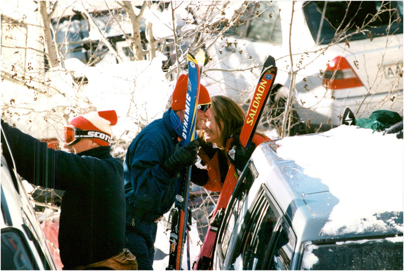 Prince Charles on a skiing holiday together with a whole lot of ladies. - Vintage Photograph