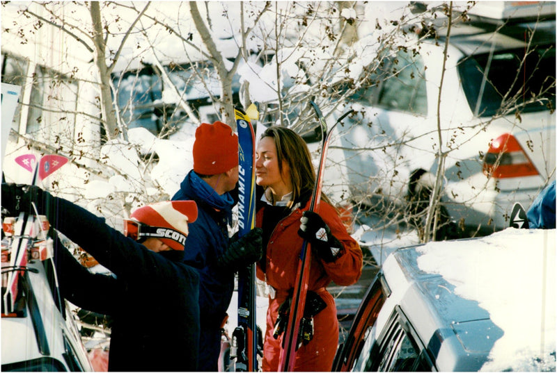 Prince Charles on a skiing holiday together with a whole lot of ladies. - Vintage Photograph