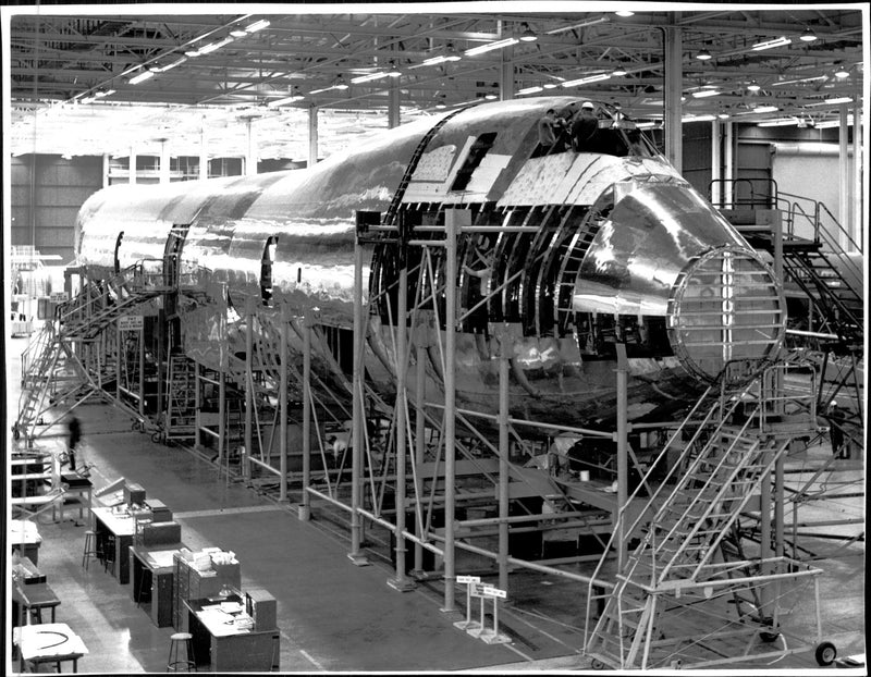 The full-scale fabrication model of the new aircraft model Boeing 747 is about to be completed. - Vintage Photograph