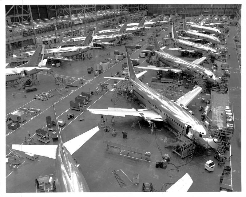 Article image inside one of Boeing's huge production halls in Seattle. - Vintage Photograph