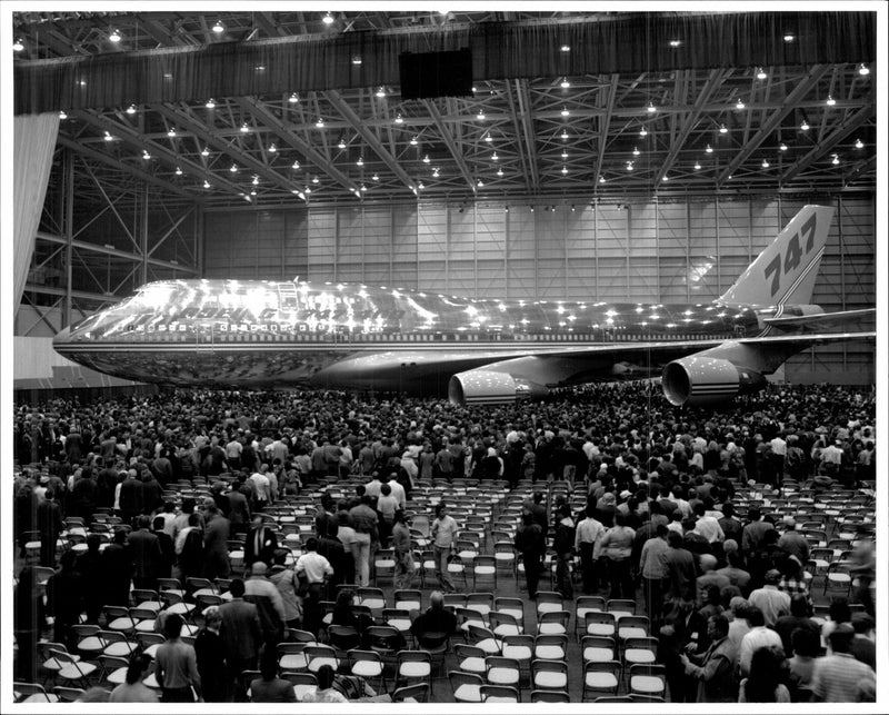 The Boeing 747-400 rolls out of the production facility in Everett, Seattle. - Vintage Photograph