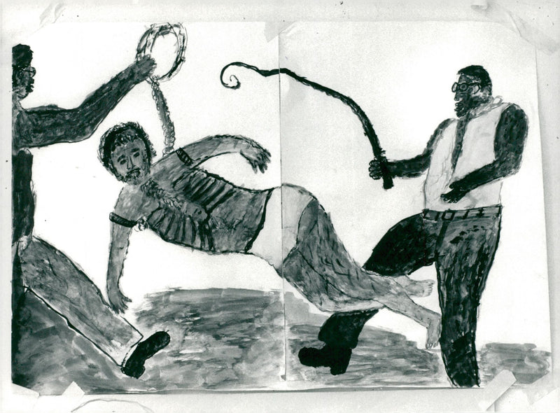 One of the images Amanuel Ainalim painted in art therapy to process the events and experiences of imprisonment in Eritrea. - Vintage Photograph