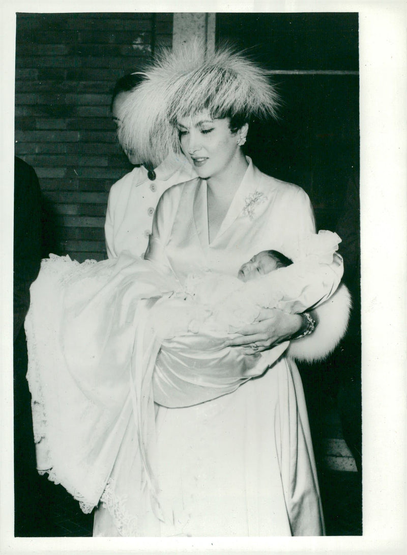 Gina Lollobrigida in the baptism of her son Milko Skofic Jr. - Vintage Photograph