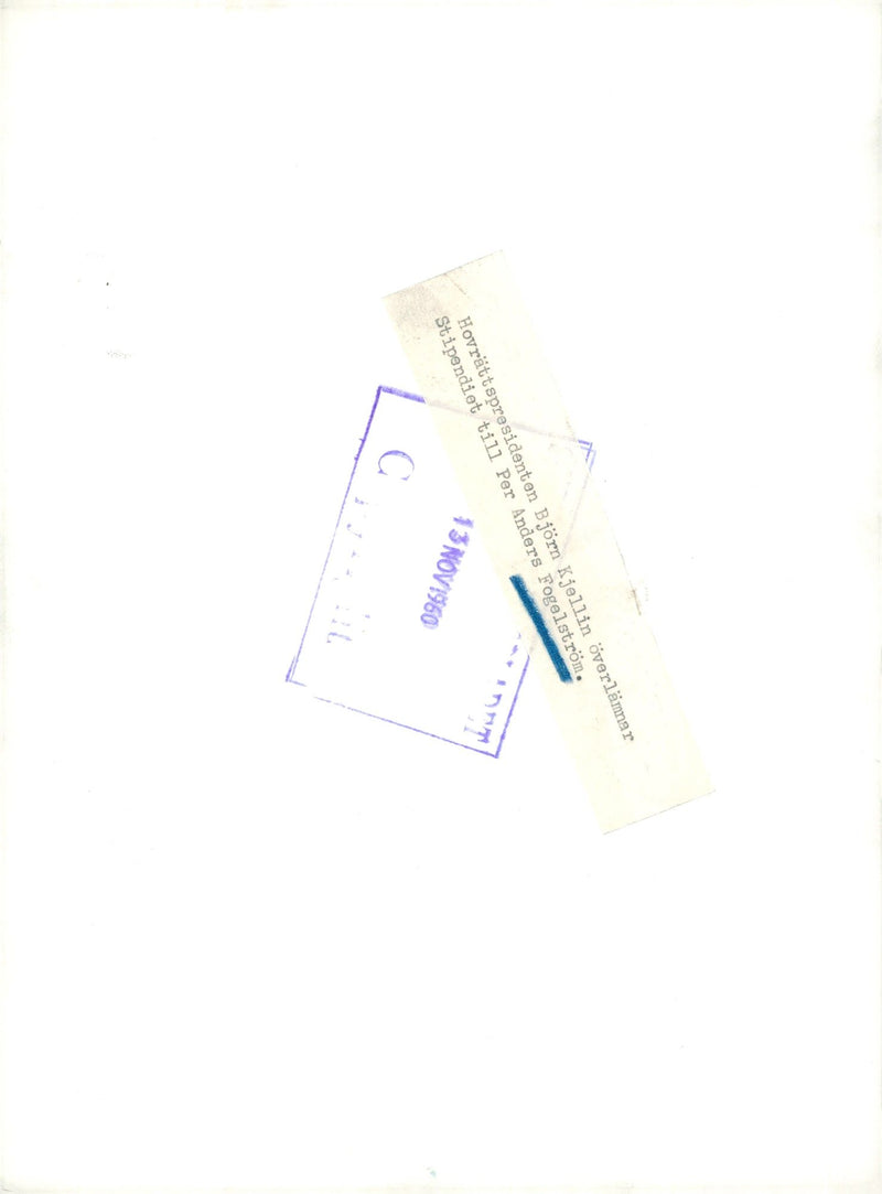 Supreme Court President BjÃ¶rn Kjellin handed over the scholarship to the writer Per Anders FogelstrÃ¶m - Vintage Photograph