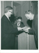 Supreme Court President BjÃ¶rn Kjellin handed over the scholarship to the writer Per Anders FogelstrÃ¶m - Vintage Photograph