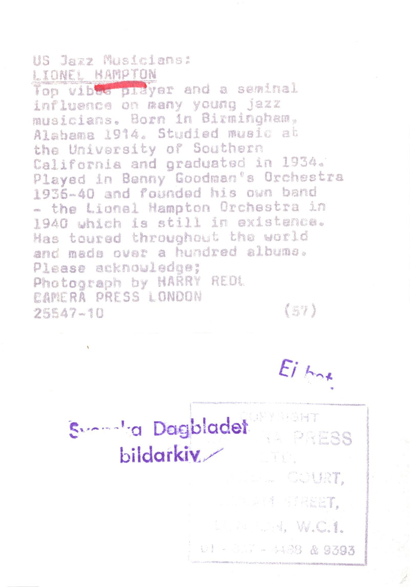 Legendary Lionel Hampton, one of America's premier jazz musicians. - Vintage Photograph