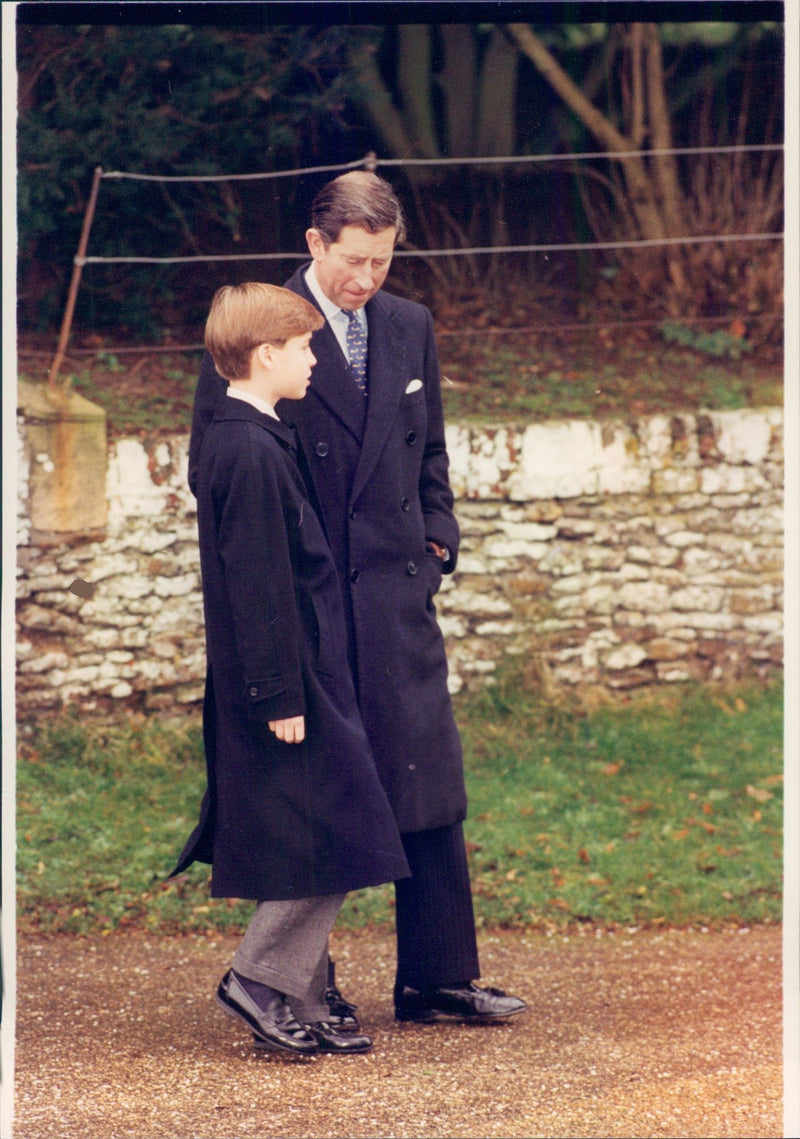 Prince Charles walks with Prince William on Christmas Day - Vintage Photograph