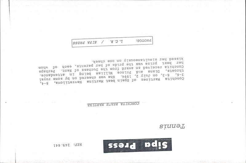 The royal English family, including Princess Diana and Prince William, watched the tennis match where Conchita Martinez won over Martina Navratilova. - Vintage Photograph
