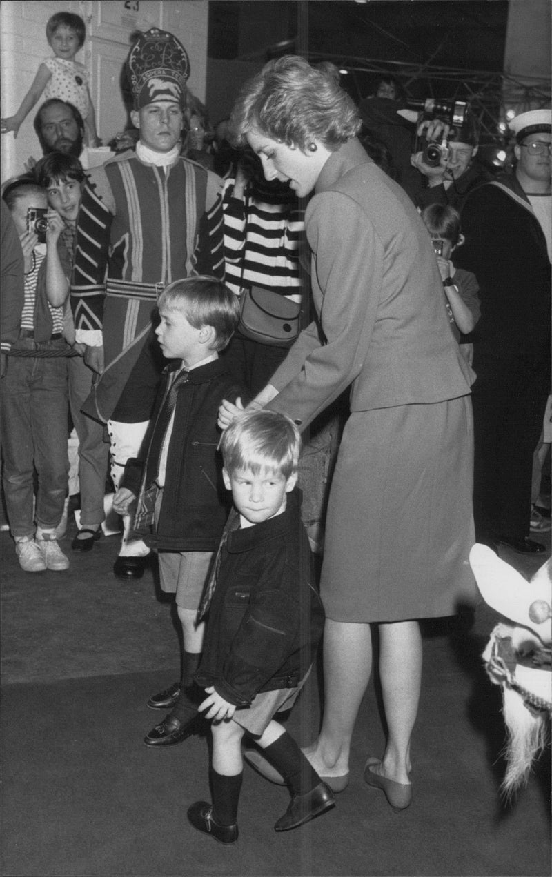 Princess Diana and her two sons at the royal tournament at Earl's Court, London. - Vintage Photograph