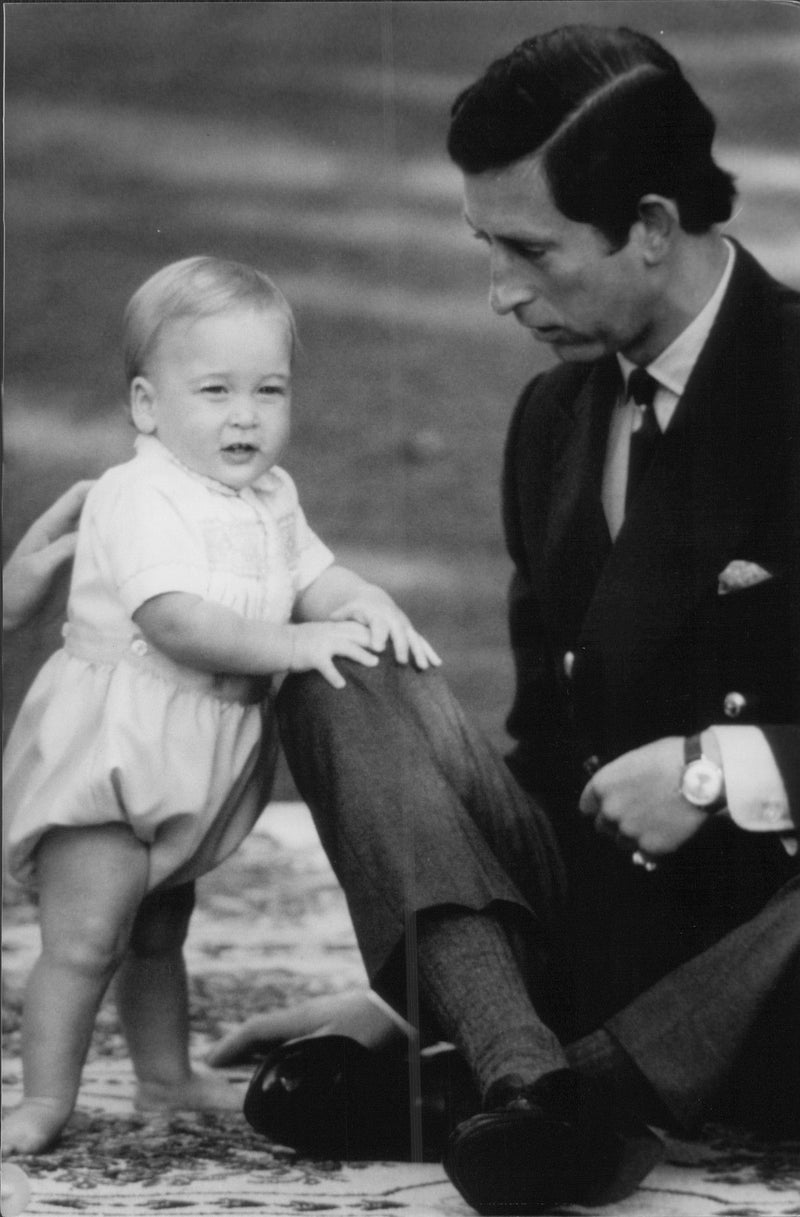 Prince Charles along with his son, Prince William 10 months old. - Vintage Photograph