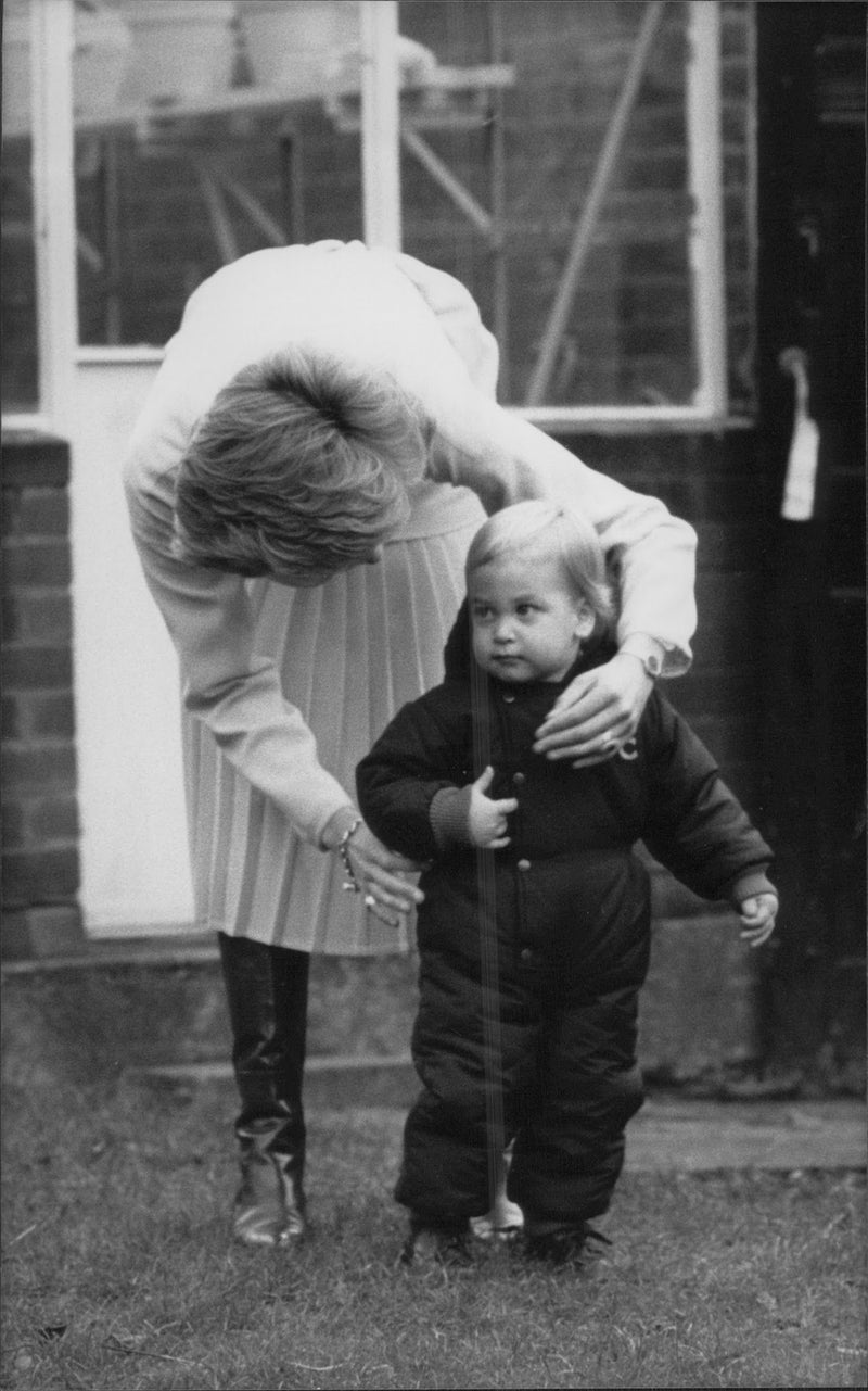 Princess Diana and Prince William are preparing for photography of family photos. - Vintage Photograph