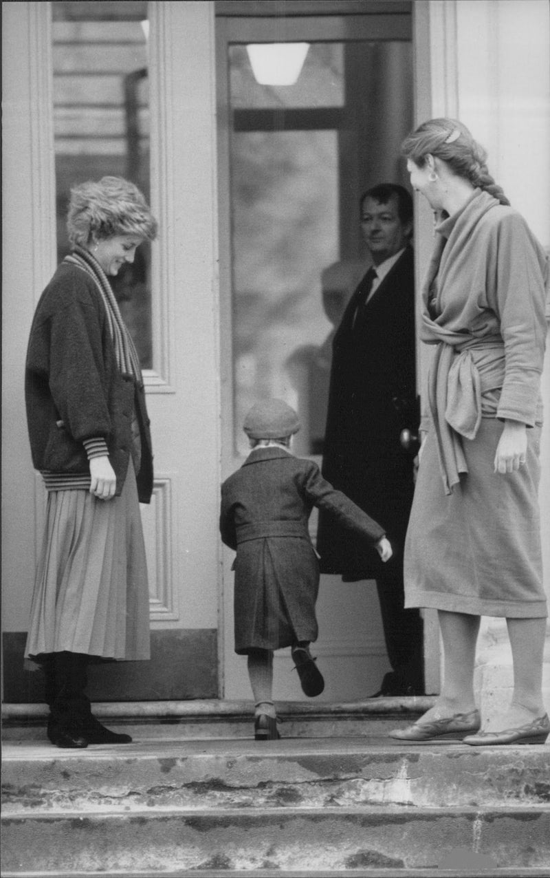 Princess Diana with any of the sons on her way to school. - Vintage Photograph