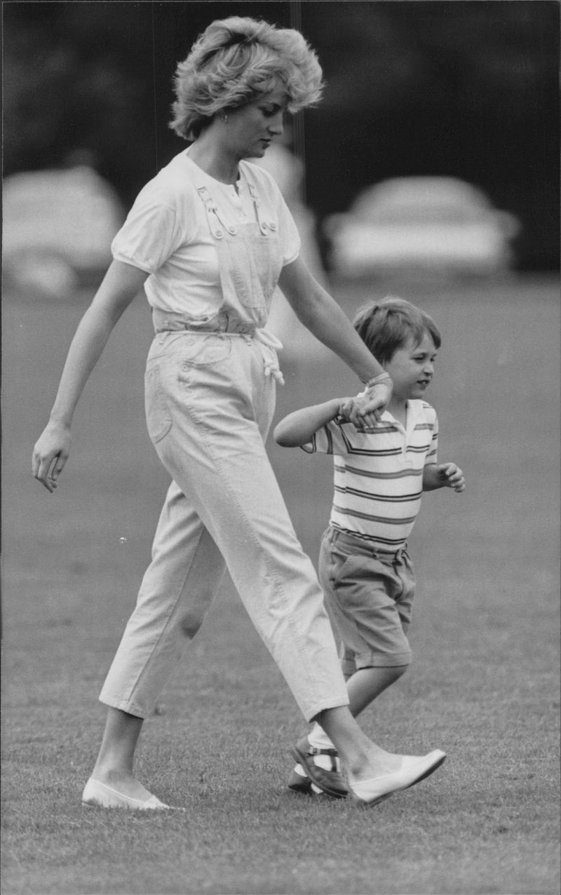 Princess Diana and Prince Harry at Smith's Lawn, Windsor. - Vintage Photograph