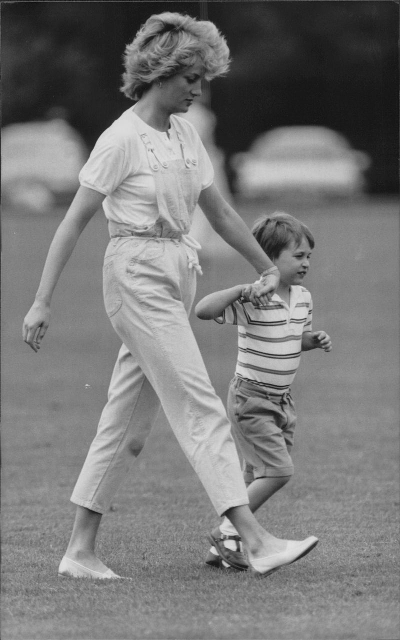 Princess Diana and Prince Harry at Smith's Lawn, Windsor. - Vintage Photograph
