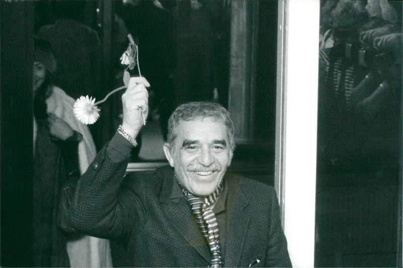 A brilliant happy Nobel laureate, Gabriel GarcÃ­a MÃ¡rquez, arrived at the nobility celebrations. - Vintage Photograph