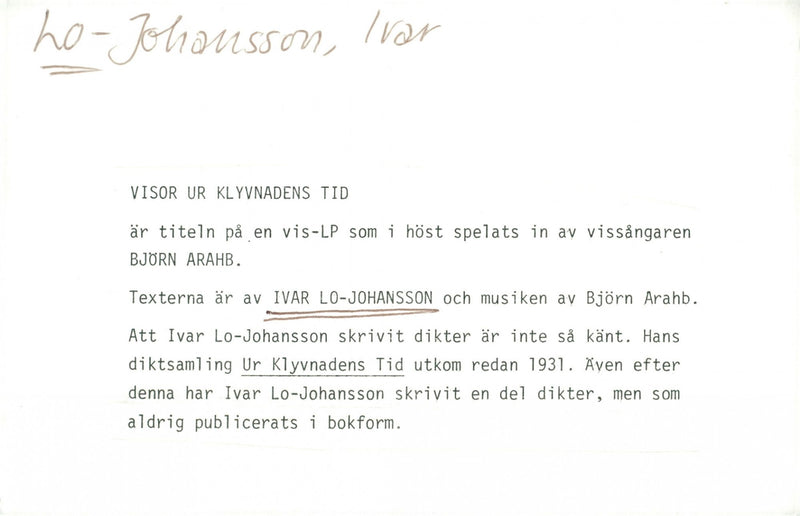Ivar Lo-Johansson together with the musician BjÃ¶rn Arahb - Vintage Photograph
