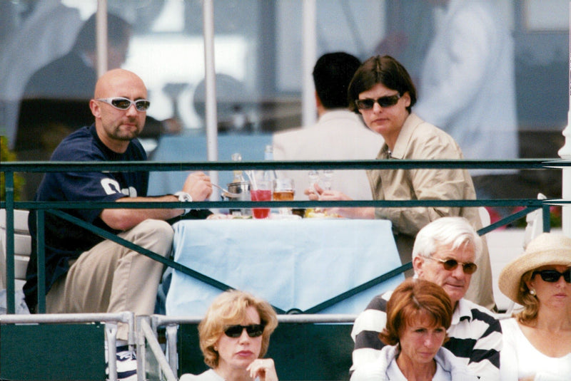 Linda Evangelista together with boyfriend Fabien Barthez at the Monte Carlo Open tennis tournament - Vintage Photograph