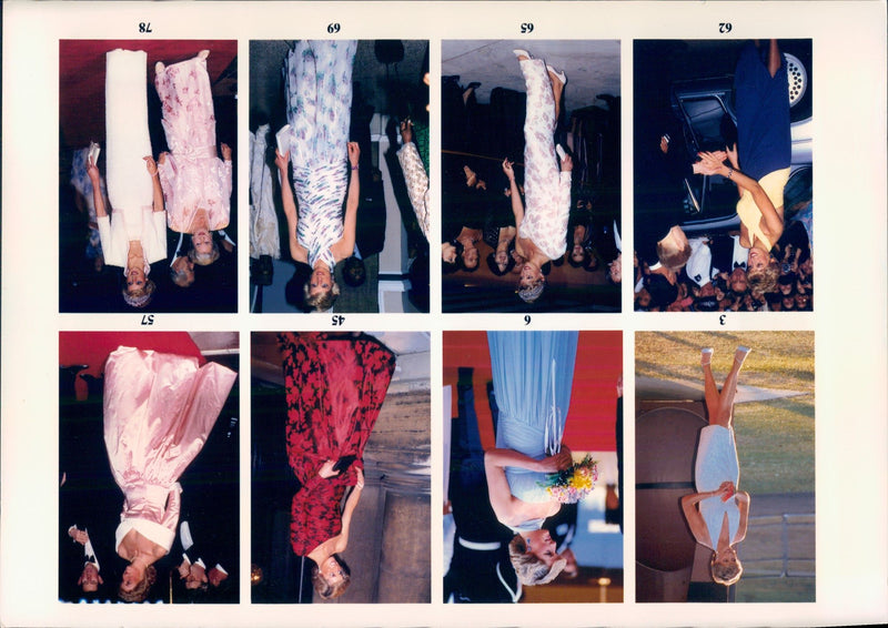 Eight of the total 80 dresses that Princess Diana decided to auction for charity purposes. - Vintage Photograph