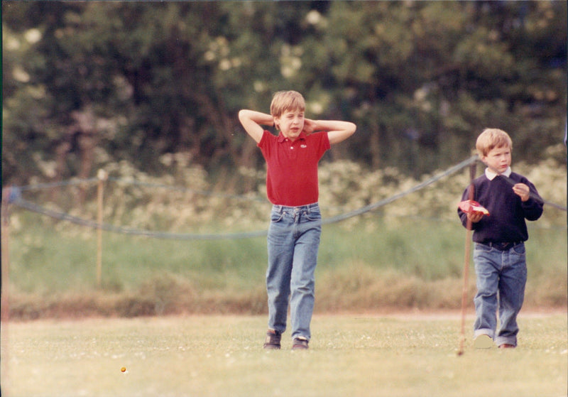 Prince William and Prince Harry in connection with polo contest. - Vintage Photograph