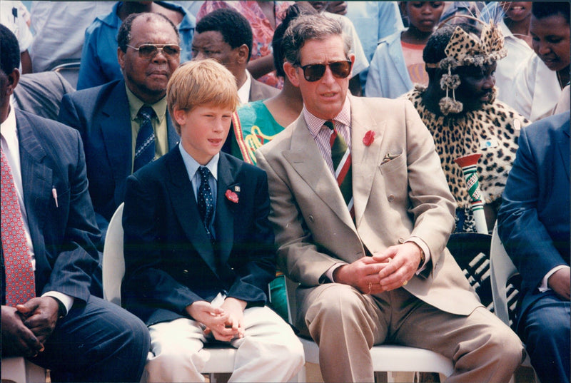 Prince Charles together with Prince Harry during the Zulu ritual - Vintage Photograph