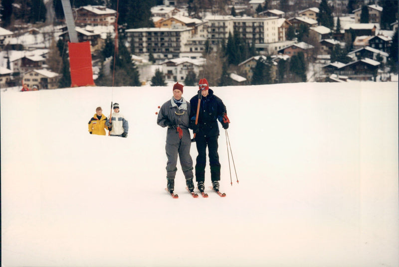 Prince Charles together with Prince Harry and Prince William go skiing - Vintage Photograph